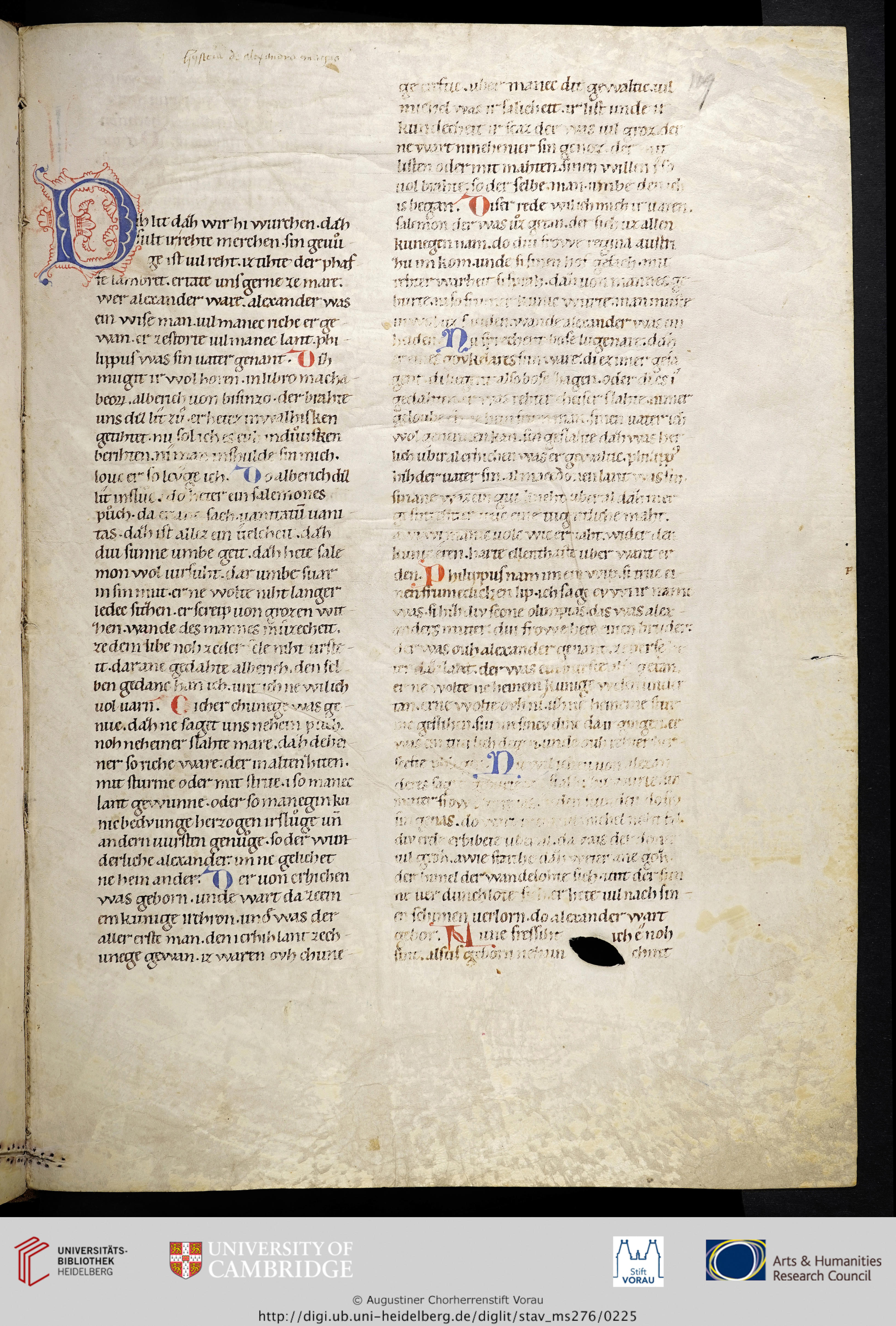 Vorau, Stiftsbibl., Cod. 276; fol. 109r